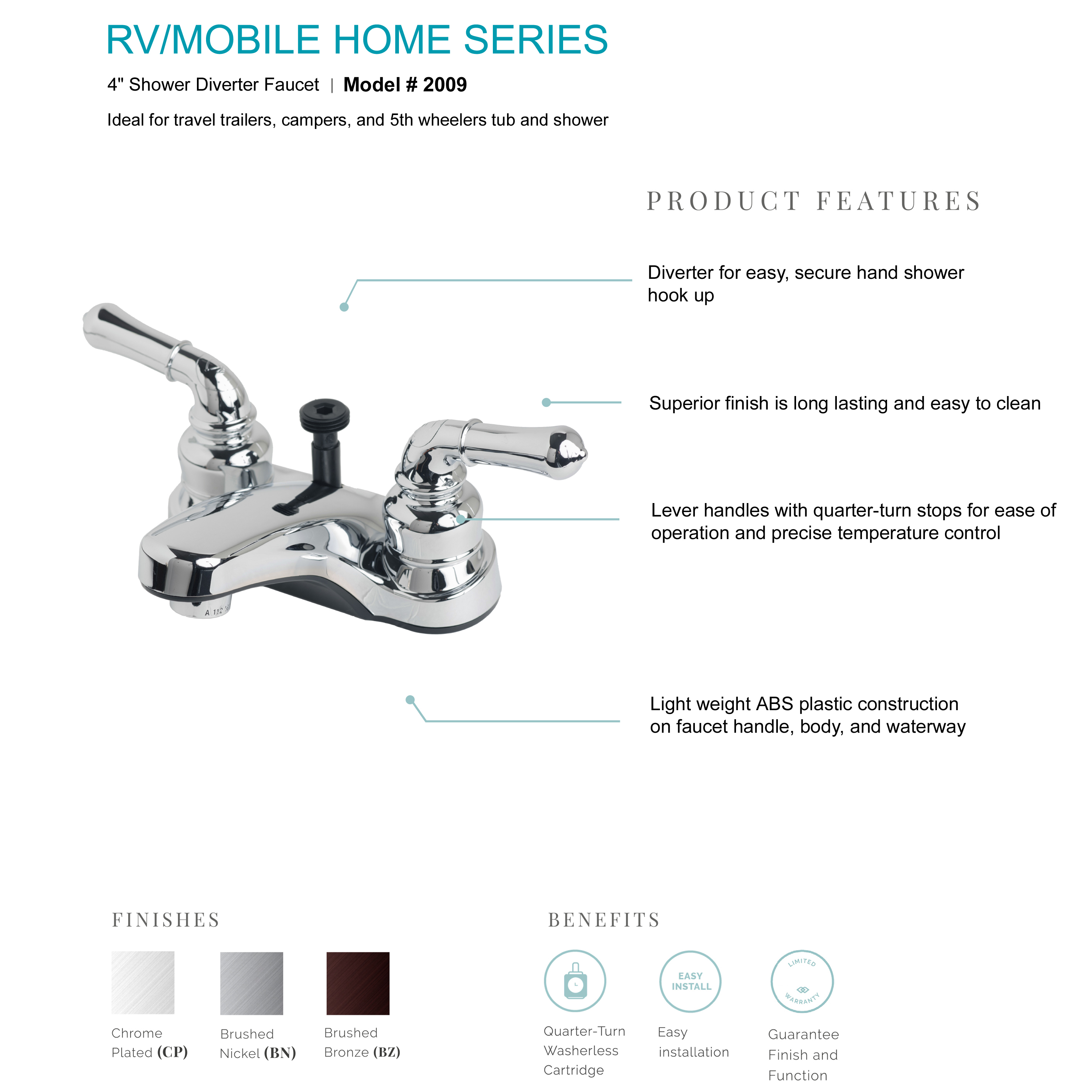 RV Bathroom Centerset Lavatory Faucet with Hand Shower Diverter Chrome